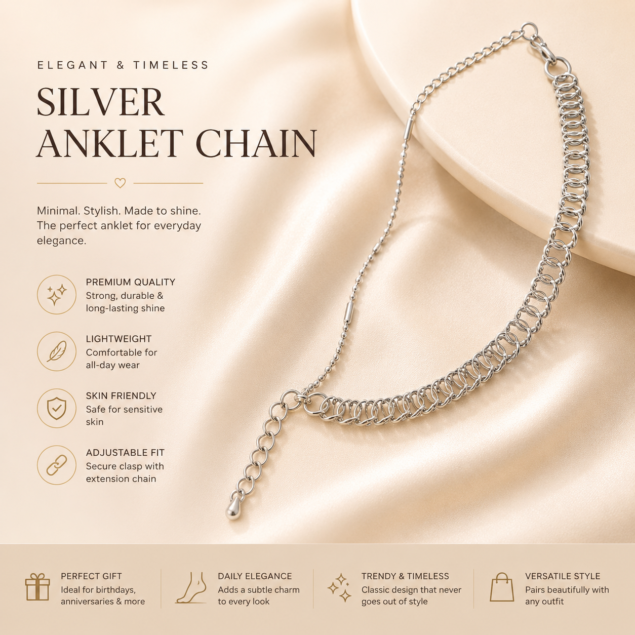 Elegant Silver Anklet Chain