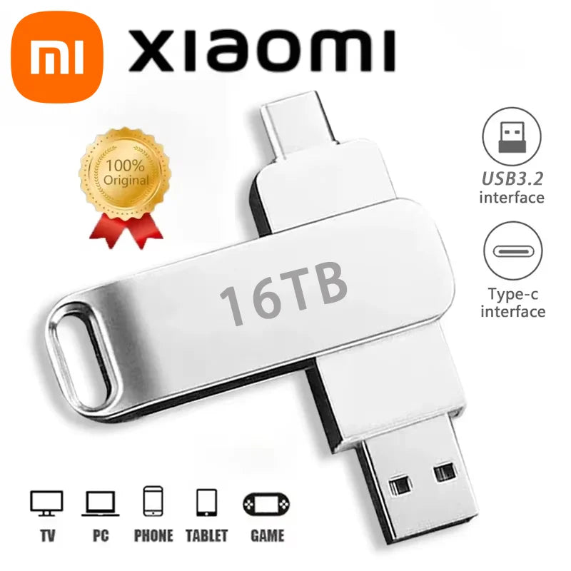 Xiaomi 16TB Flash Drive Usb 3.2 Super High Speed Metal Transfer U Disk Pen Drive Waterproof Type C Disk SSD USB Drive Disk