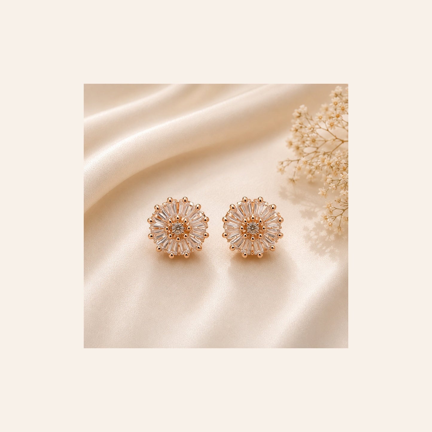 Rose Gold Crystal Flower Stud Earrings - London Loot