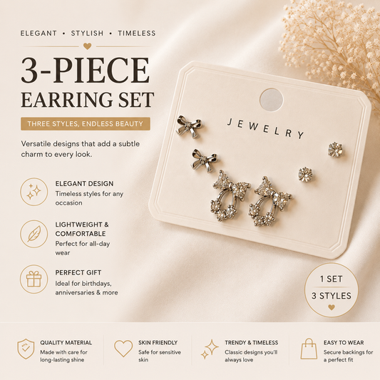 Luxury 3-Piece Crystal & Pearl Earrings Set