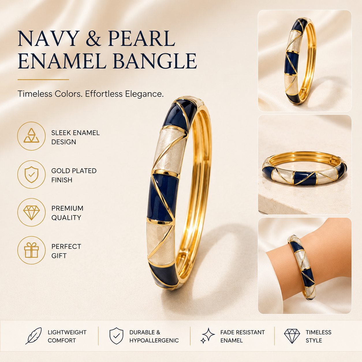 Navy & Pearl Enamel Bangle