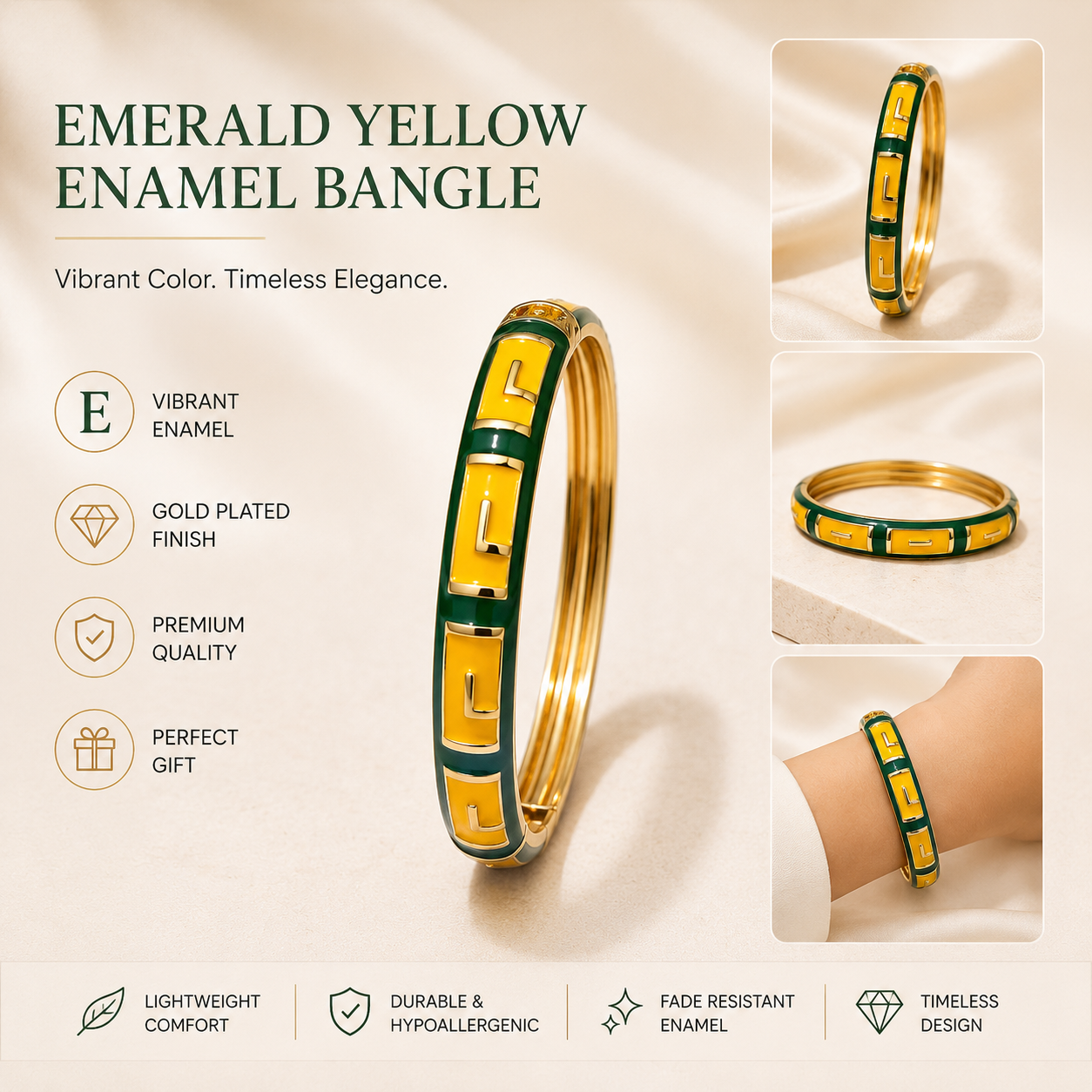 Emerald Yellow Enamel Bangle