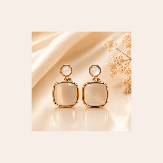 Elegant Square Pearl Drop Earrings for Women – Gold Plated Statement Earrings - London Loot