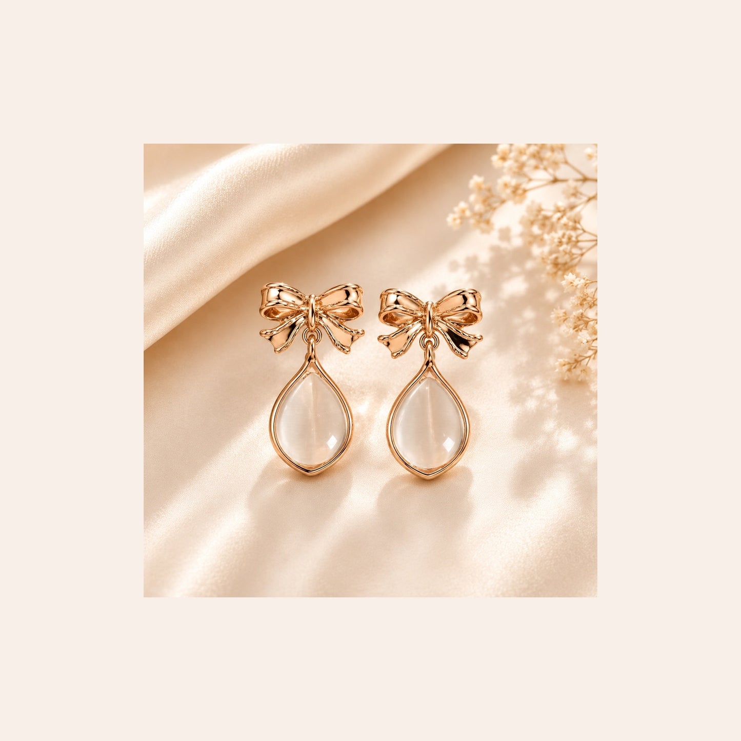 Rose Gold Bow Drop Earrings - London Loot
