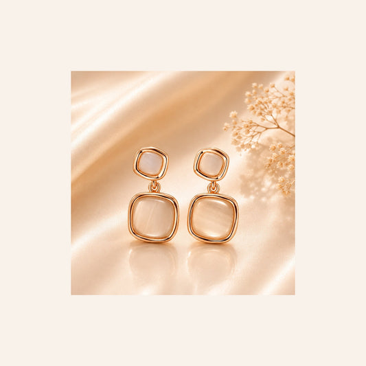 Rose Gold Square Drop Earrings - London Loot