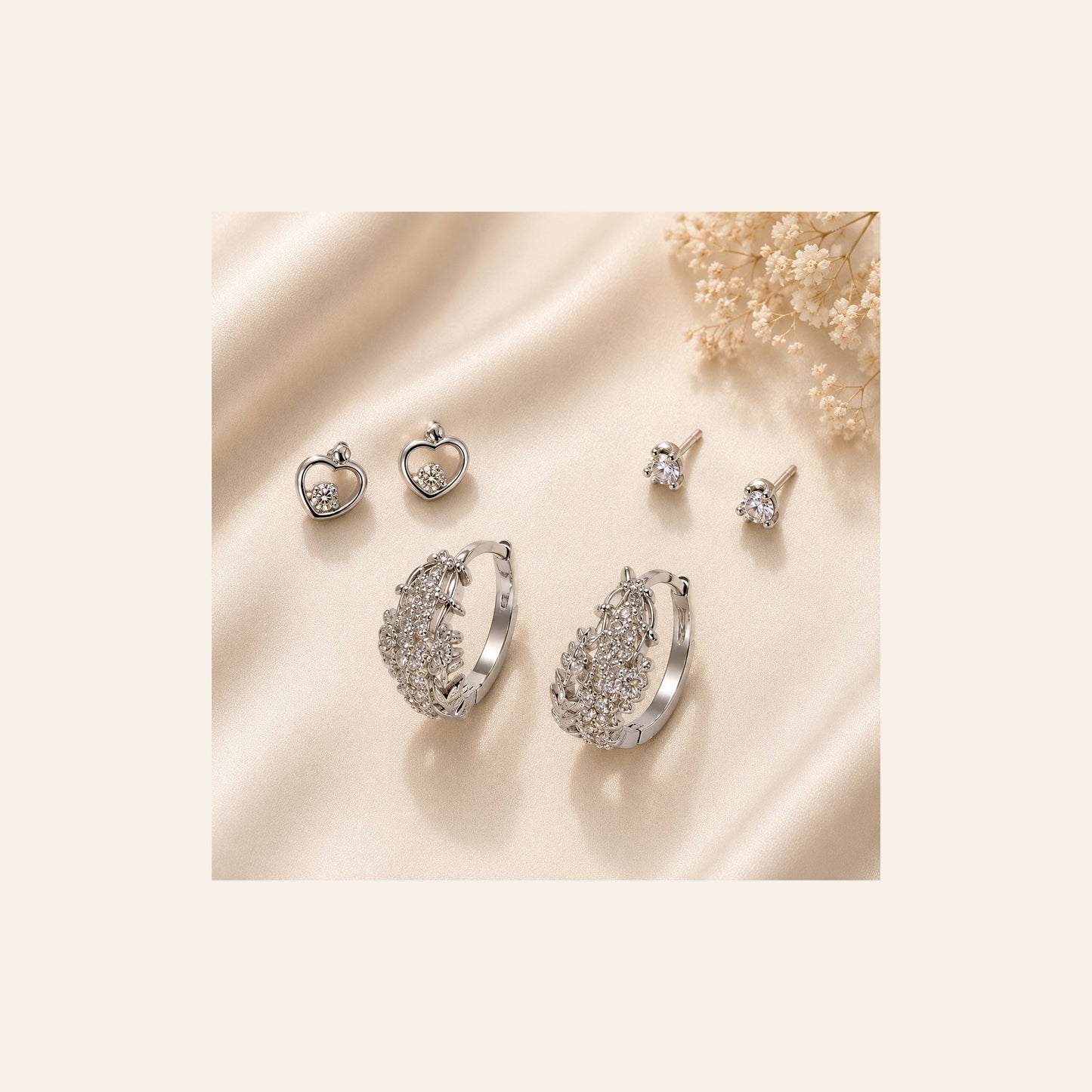 Silver Crystal Earrings Set for Women